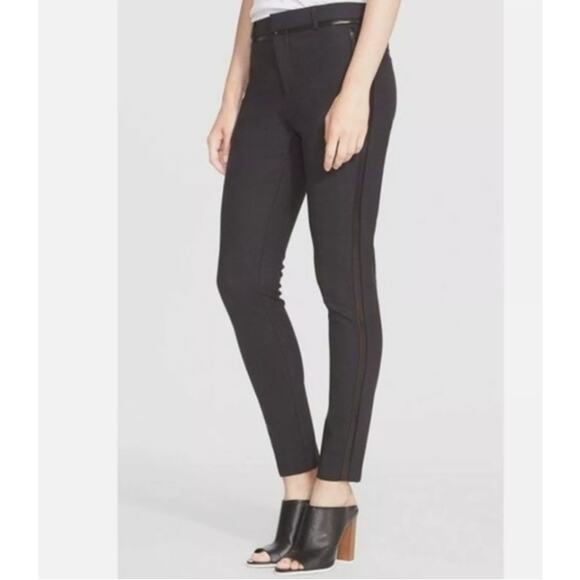 Vince Black Wool Faux Leather Piped Trouser Pants Skinny Womens 0 - Picture 1 of 14